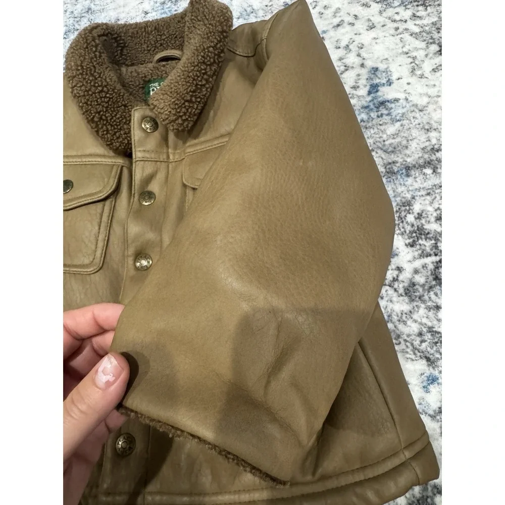 Vintage The Children's Place Brown Faux Leather Sherpa Jacket Baby Boy 24M Y2K